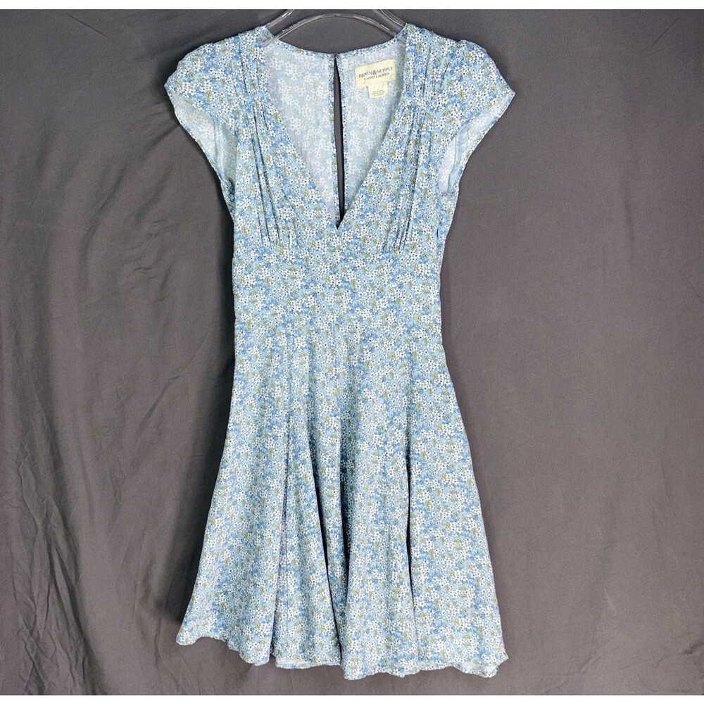Denim & Supply Ralph Lauren Dress Size 2 Blue Floral Cut Out Back Cap Sleeve